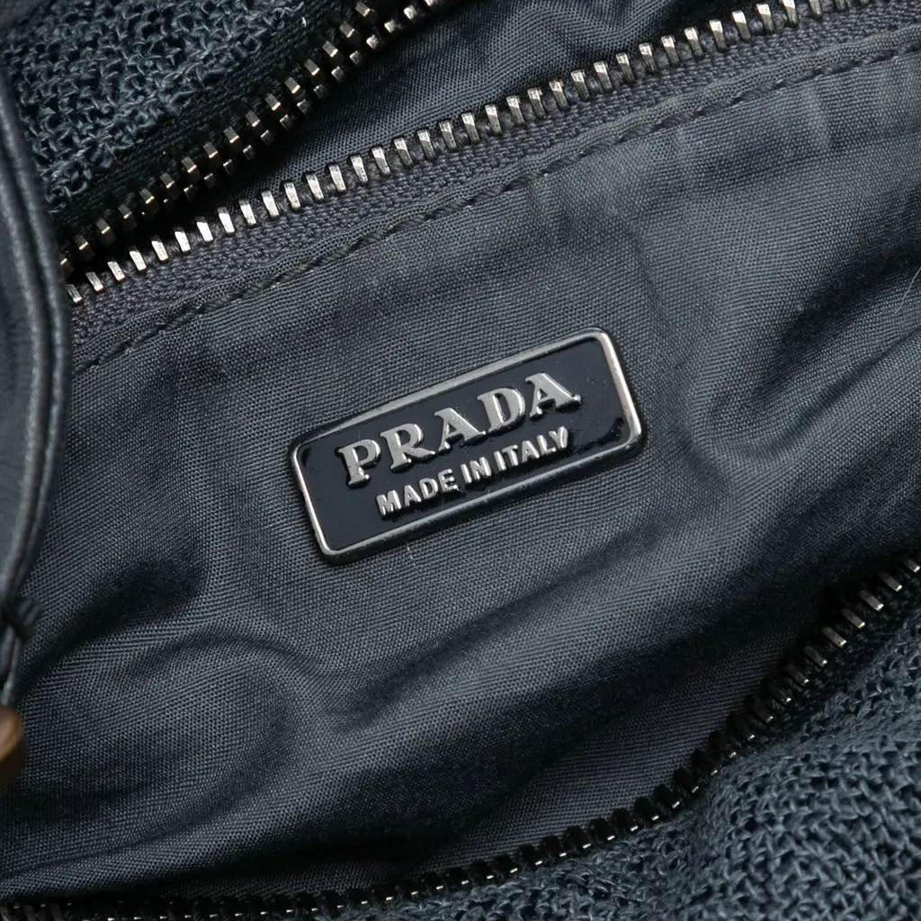 Prada Tweed Shoulder Bag Navy Very good - Box View