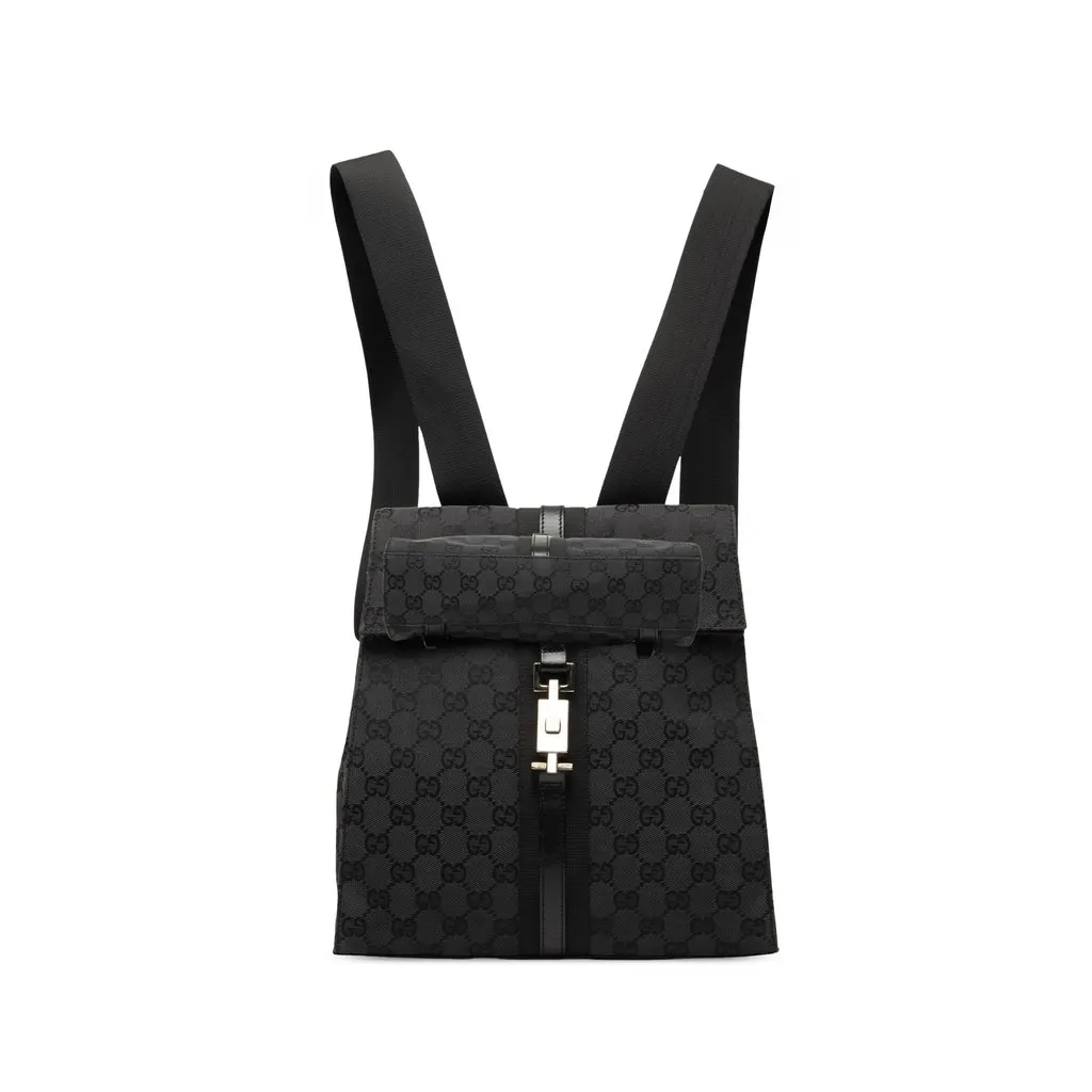 Gucci GG Canvas Jackie Backpack Black Good - Front View