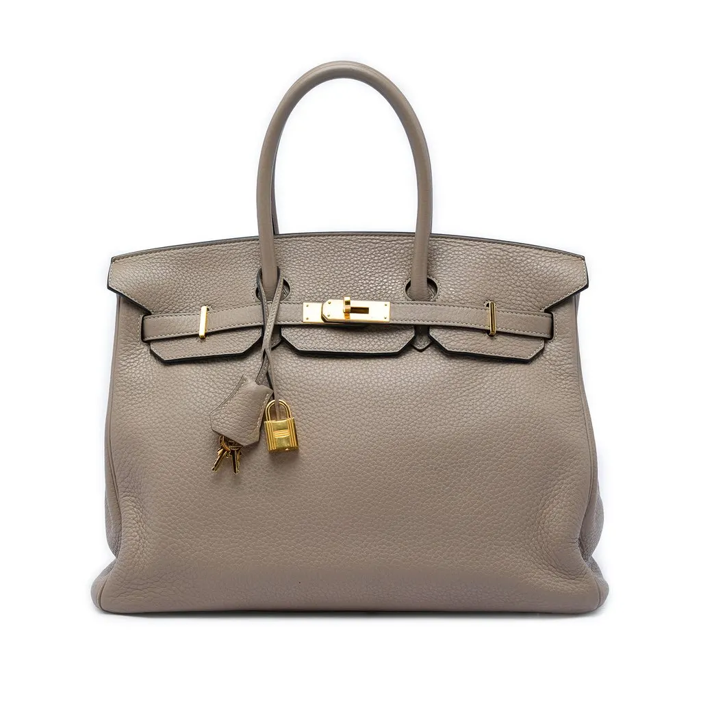 Hermès Clemence Birkin Retourne 35 Brown Leather Good - Front View