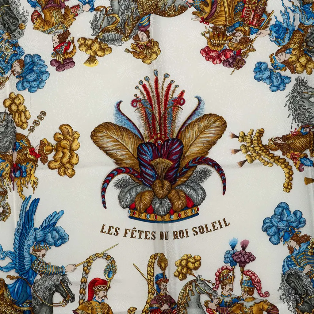 Hermès Les Fetes du Roi Soleil Silk Scarf 90 White Silk Never worn - Back View