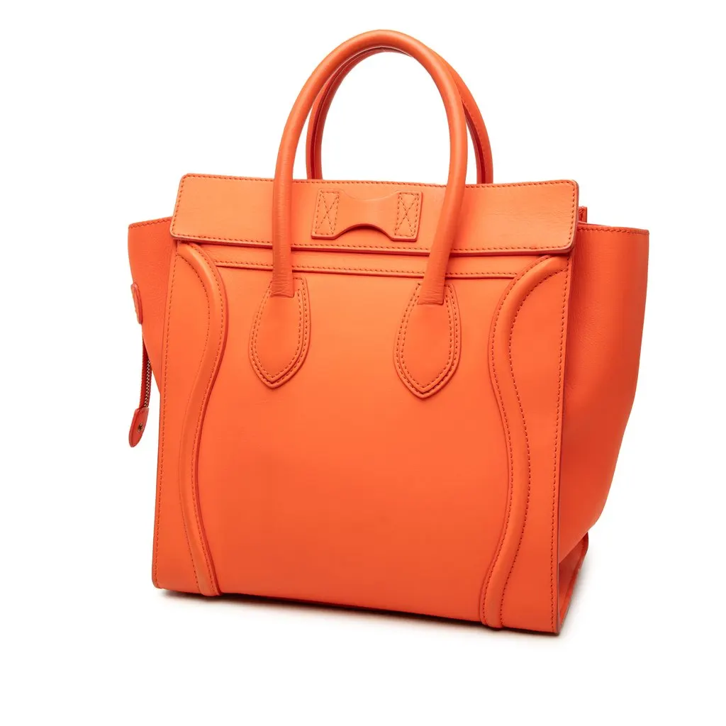 Celine Mini Leather Luggage Tote Orange Leather Very good - Back View