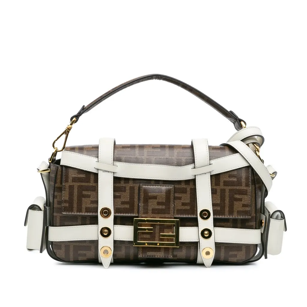 Fendi Zucca Glazed Fabric Cage Baguette Satchel Brown Very good - Front View
