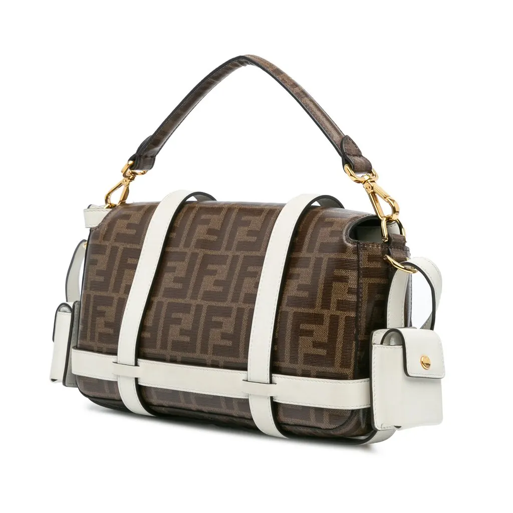 Fendi Zucca Glazed Fabric Cage Baguette Satchel Brown Very good - Back View