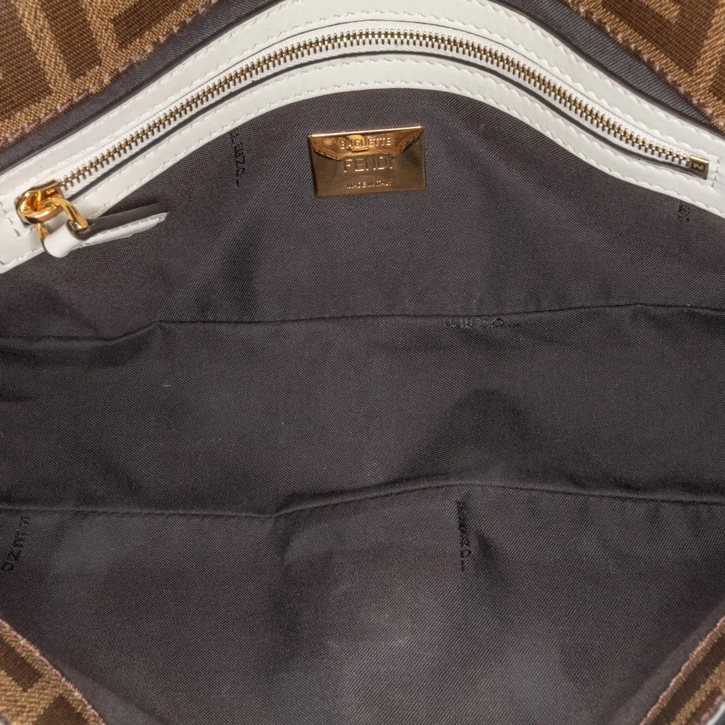 Fendi Zucca Glazed Fabric Cage Baguette Satchel Brown Very good - Model View