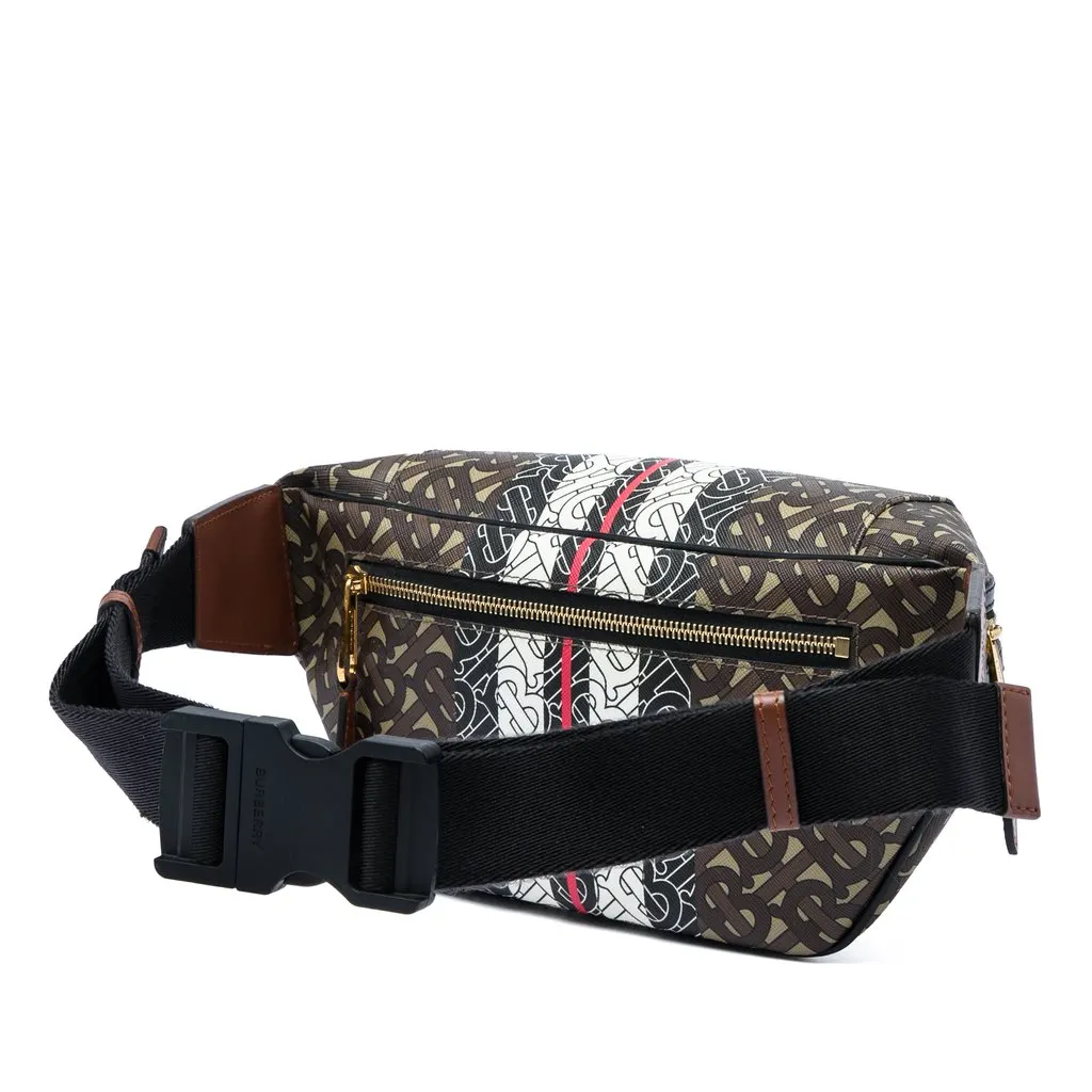 Burberry TB Monogram E Canvas Stripe Sonny Belt Bag Brown Very good - Back View
