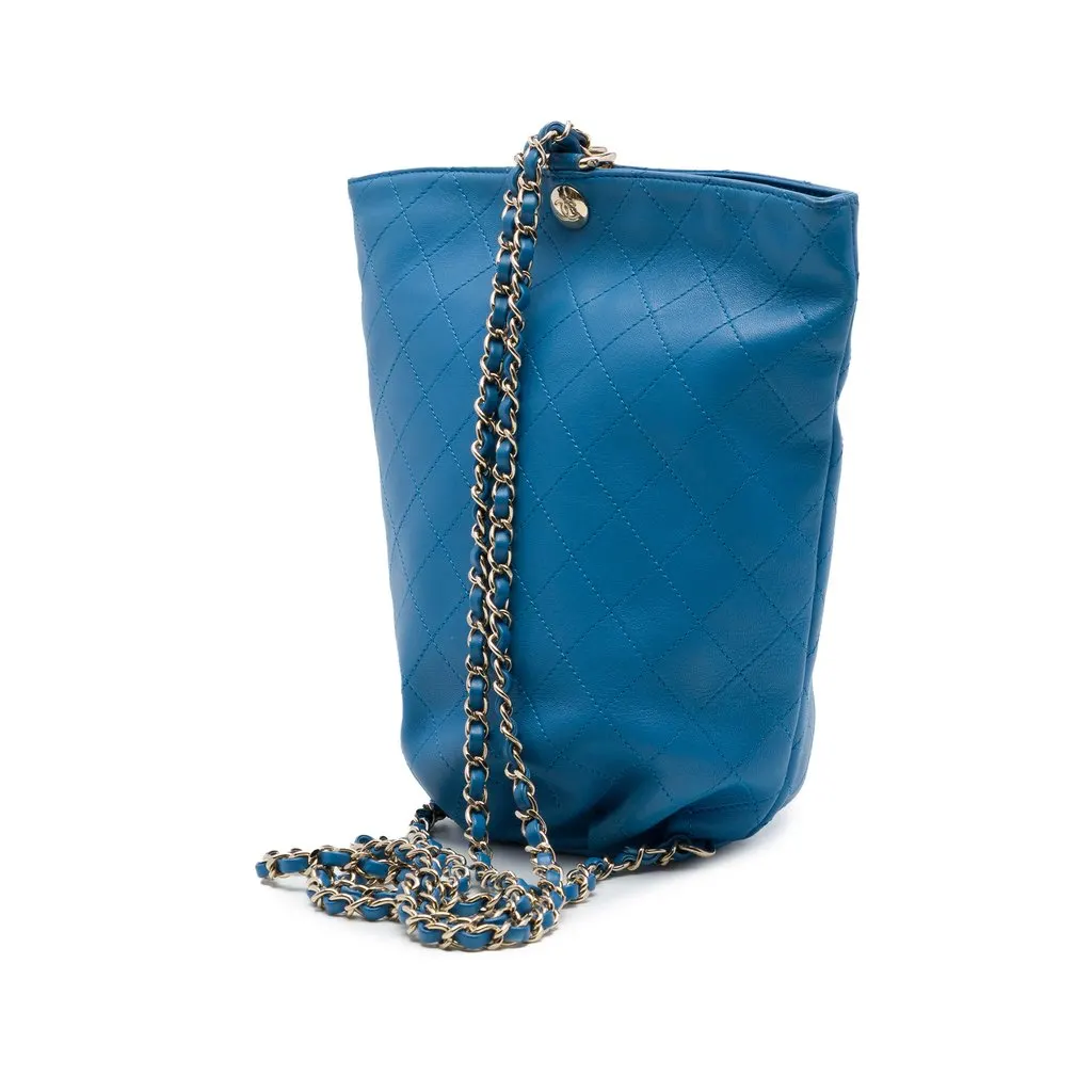 Chanel CC Quilted Calfskin Bucket Backpack Blue Leather Very good - Back View