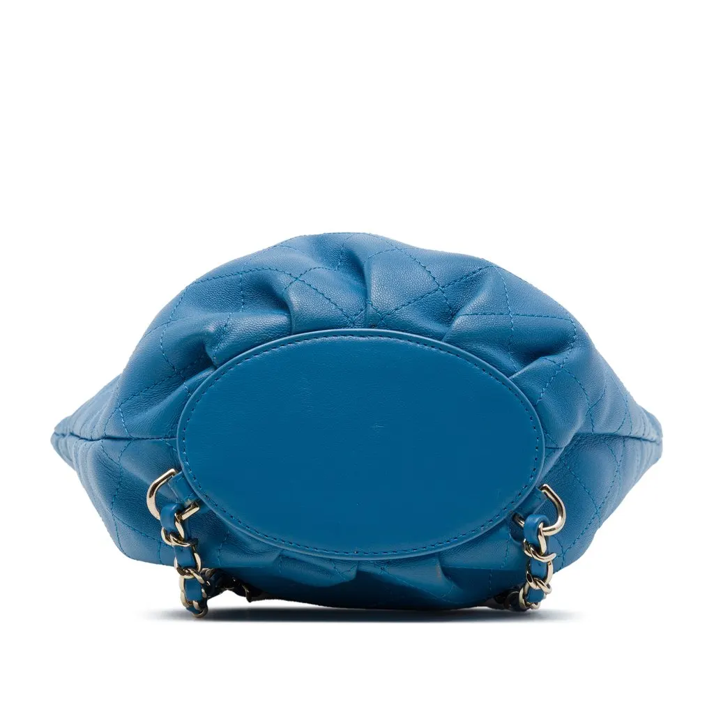 Chanel CC Quilted Calfskin Bucket Backpack Blue Leather Very good - Inside View