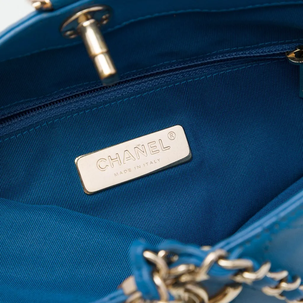 Chanel CC Quilted Calfskin Bucket Backpack Blue Leather Very good - Box View
