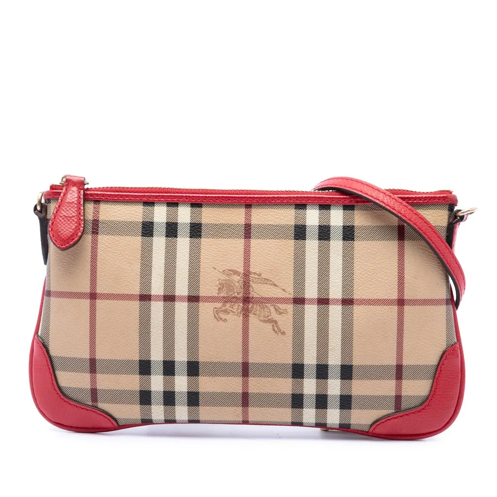 Burberry Haymarket Check Coated Canvas Peyton Crossbody Beige Canvas Very good - Front View