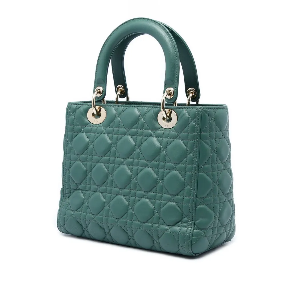 Dior Medium Lambskin Cannage Lady Dior Green Leather Very good - Back View