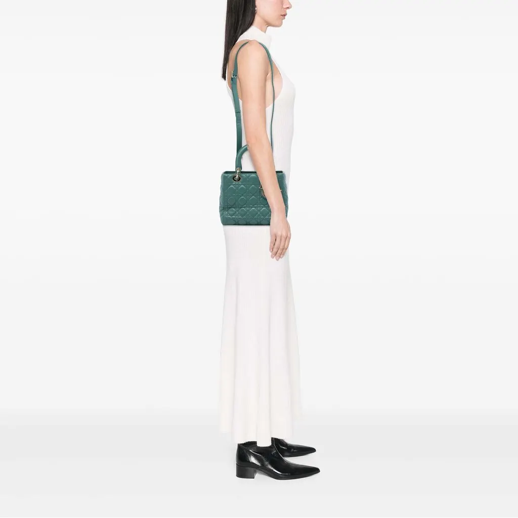 Dior Medium Lambskin Cannage Lady Dior Green Leather Very good - Box View
