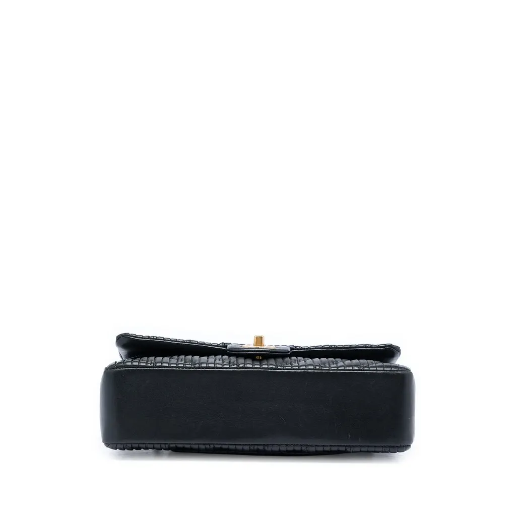 Chanel Medium Classic Chevron Calfskin Pleated Double Flap Black Leather Very good - Inside View