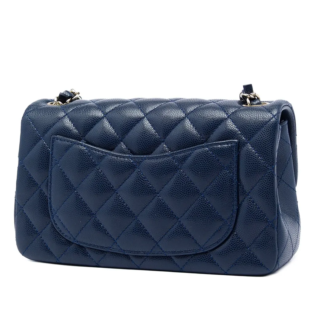 Chanel Mini Rectangular Classic Caviar Single Flap Blue Leather Very good - Back View