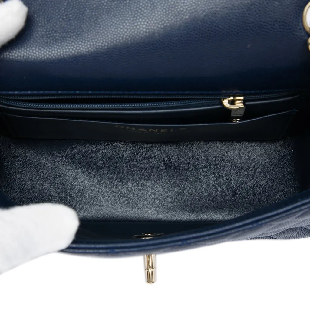 Chanel Mini Rectangular Classic Caviar Single Flap Blue Leather Very good - Model View