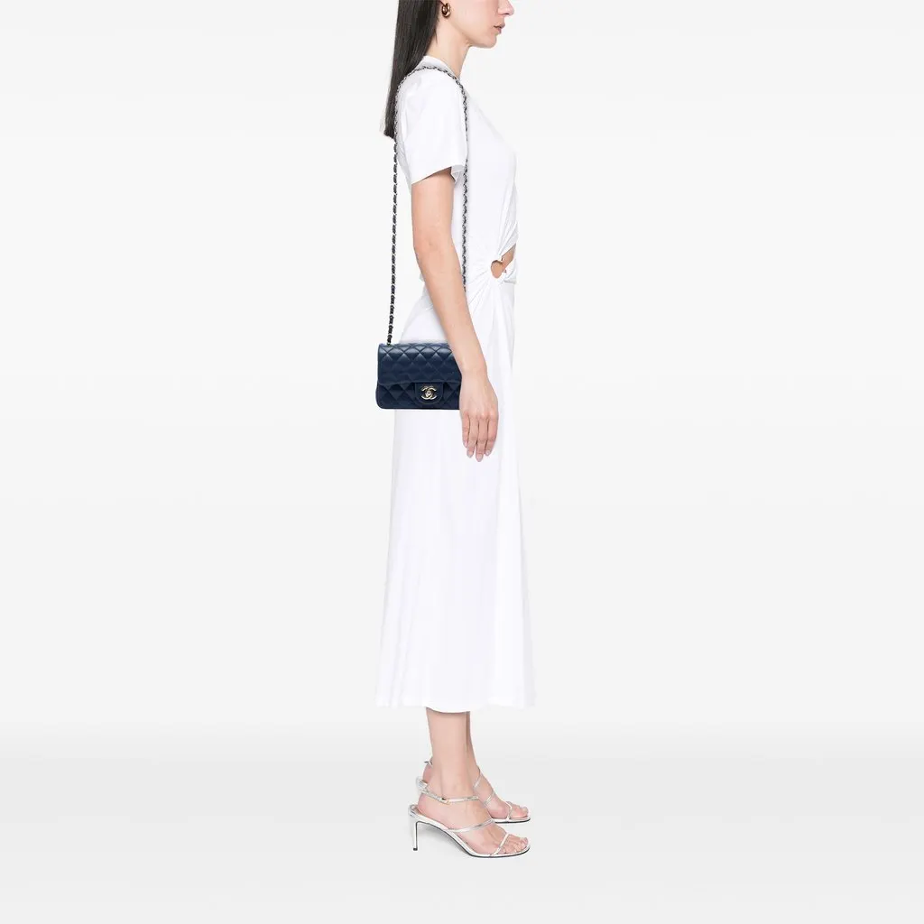 Chanel Mini Rectangular Classic Caviar Single Flap Blue Leather Very good - Box View