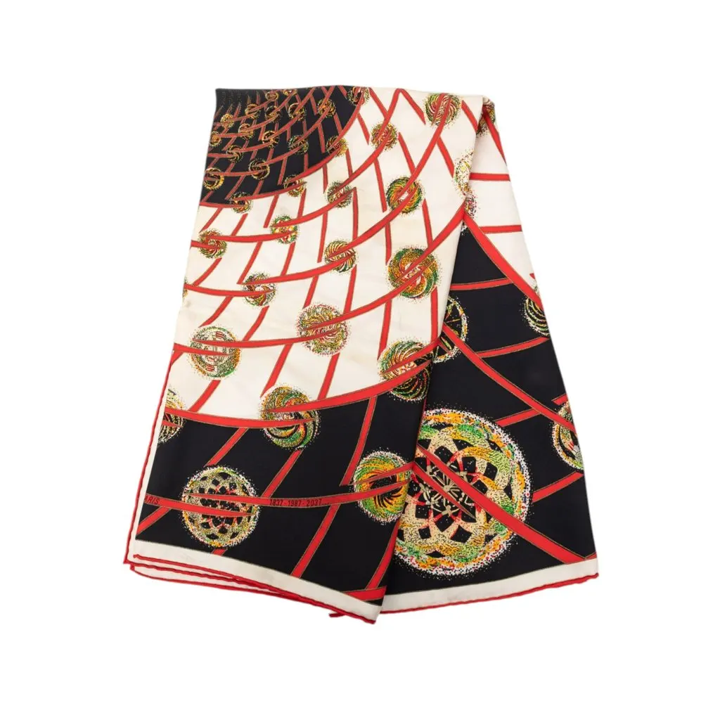 Hermès Les Feux de L Espace Silk Scarf 90 White Very good - Front View