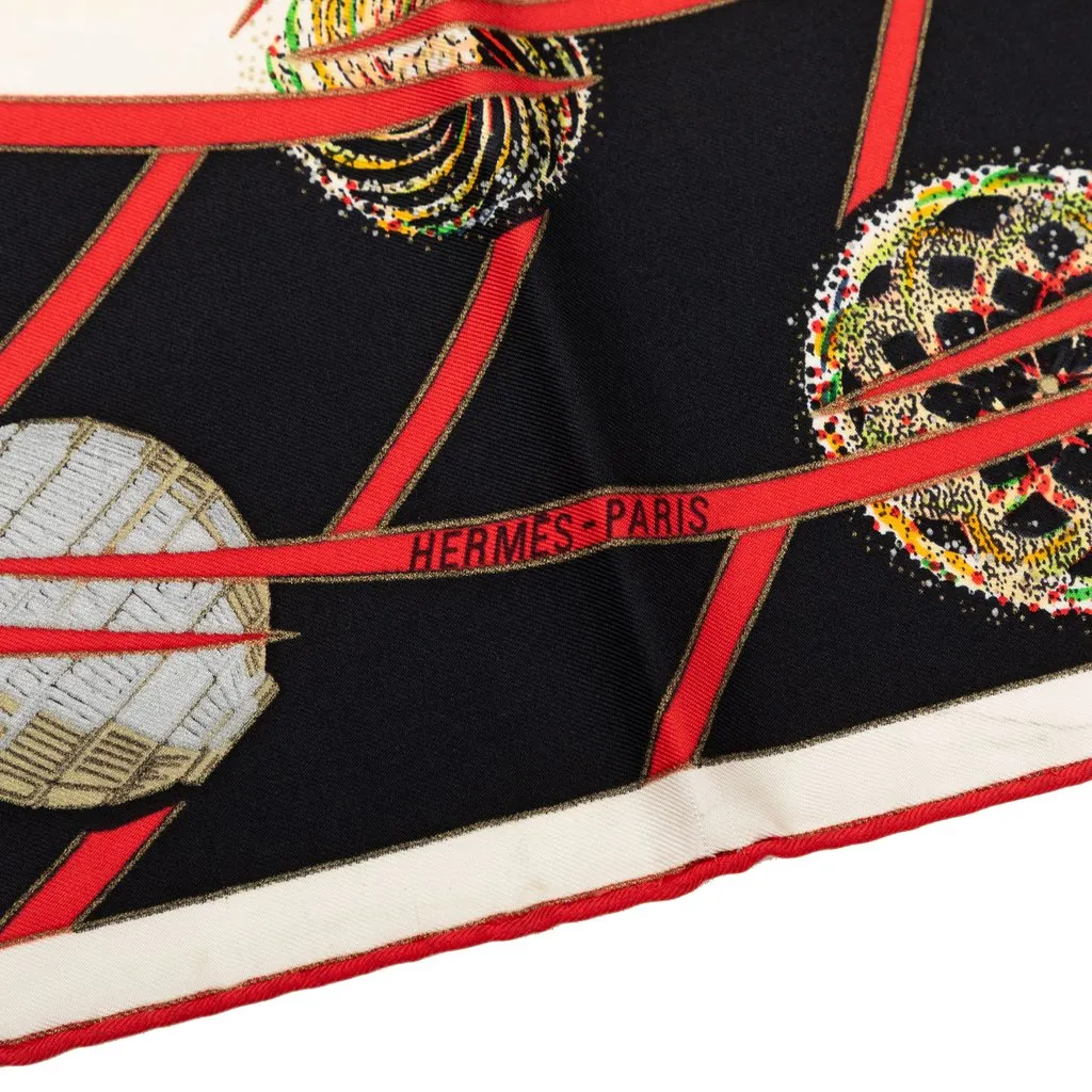 Hermès Les Feux de L Espace Silk Scarf 90 White Very good - Inside View