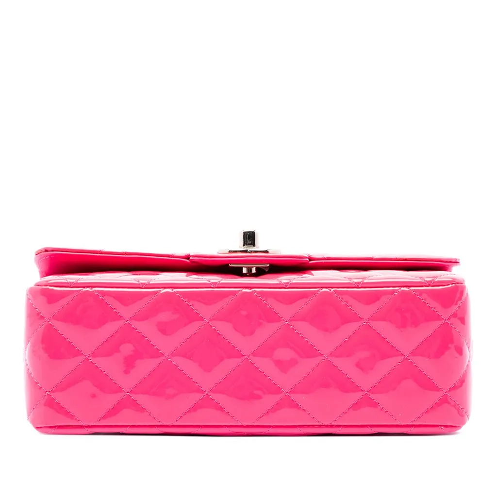Chanel Mini Rectangular Classic Patent Single Flap Pink Leather Good - Inside View