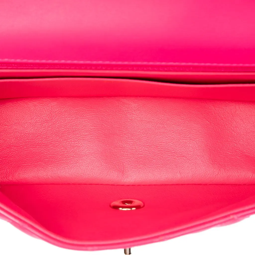 Chanel Mini Rectangular Classic Patent Single Flap Pink Leather Good - Model View