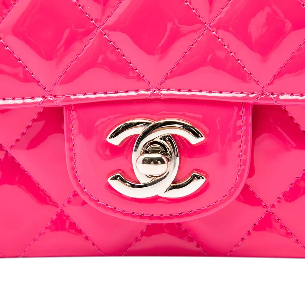 Chanel Mini Rectangular Classic Patent Single Flap Pink Leather Good - Box View