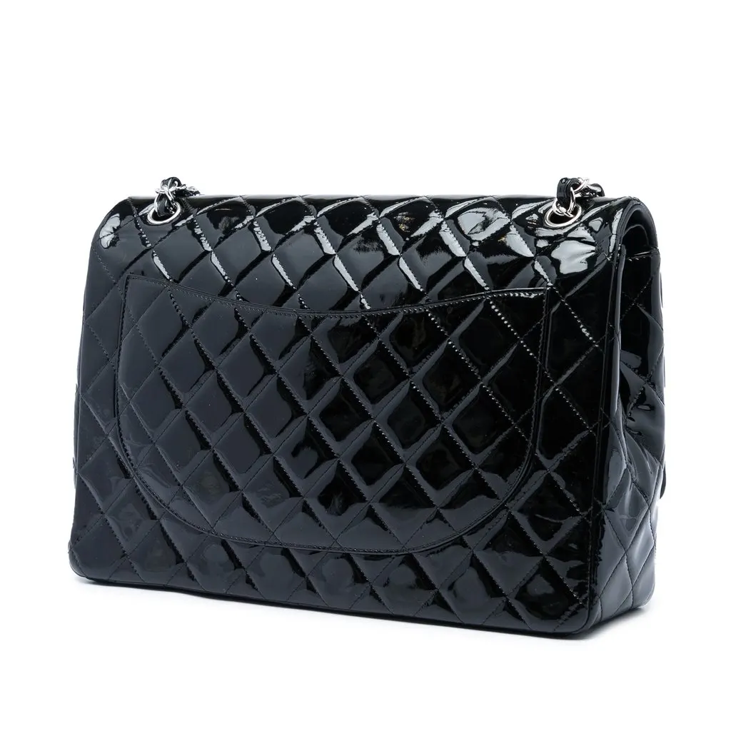Chanel Maxi Classic Patent Double Flap Black Leather Very good - Back View