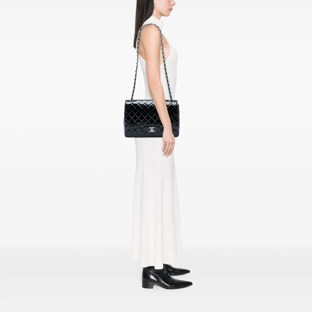 Chanel Maxi Classic Patent Double Flap Black Leather Very good - Box View