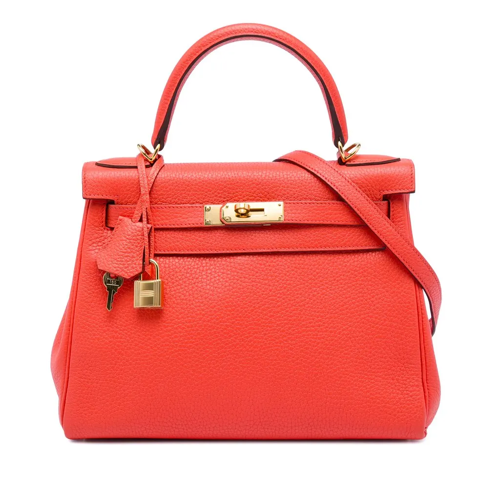 Hermès Clemence Kelly II Retourne 28 Orange Leather Very good - Front View