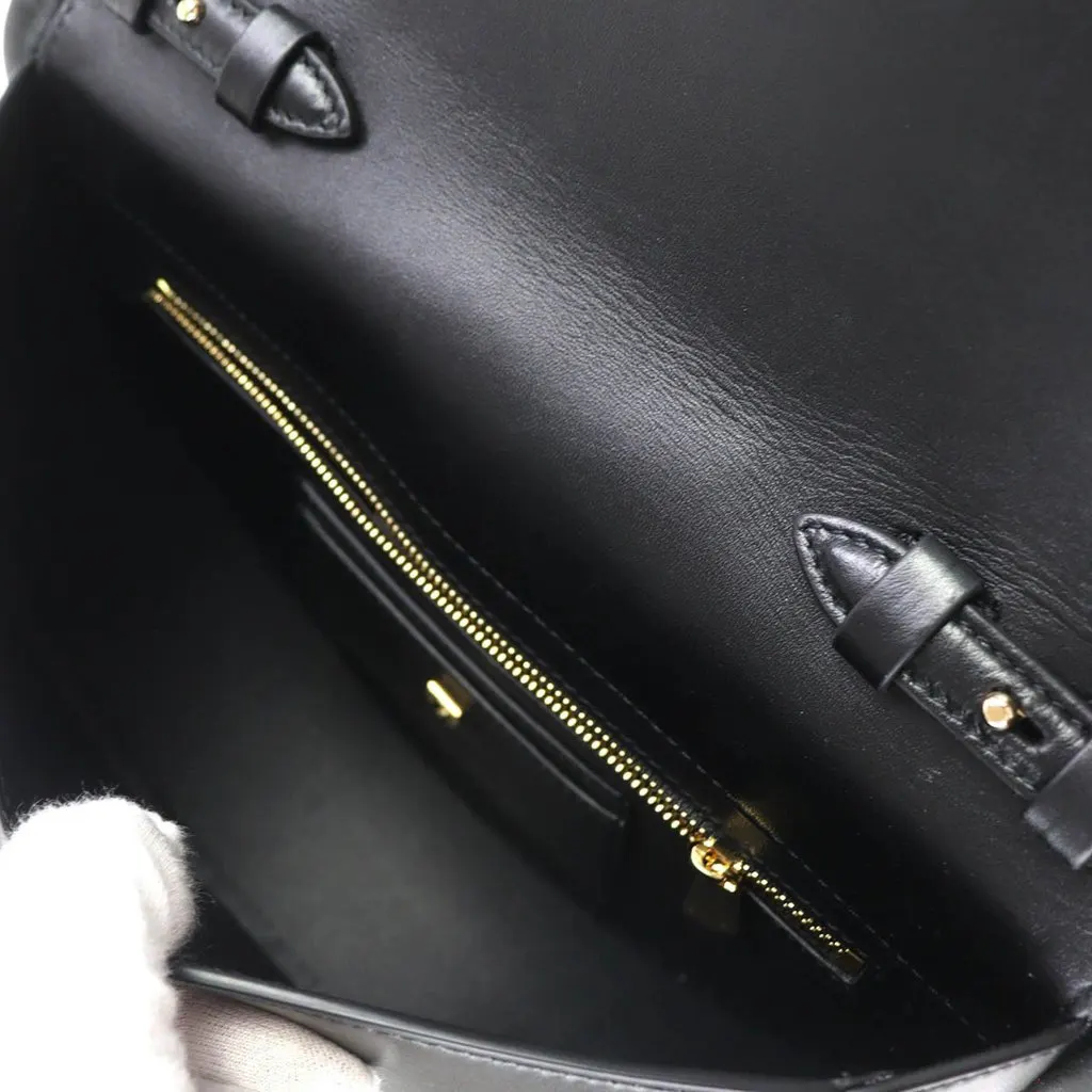 Ferragamo Calfskin Aura Crescent Satchel Black Leather Very good - Model View