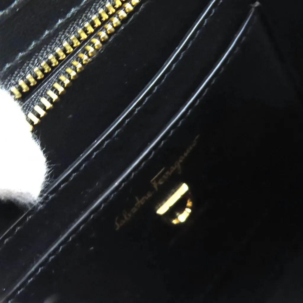 Ferragamo Calfskin Aura Crescent Satchel Black Leather Very good - Box View