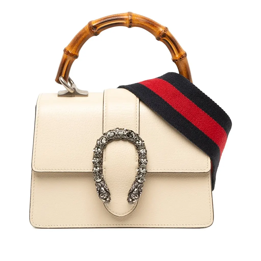 Gucci Mini Calfskin Bamboo Dionysus Web Satchel White Leather Good - Front View
