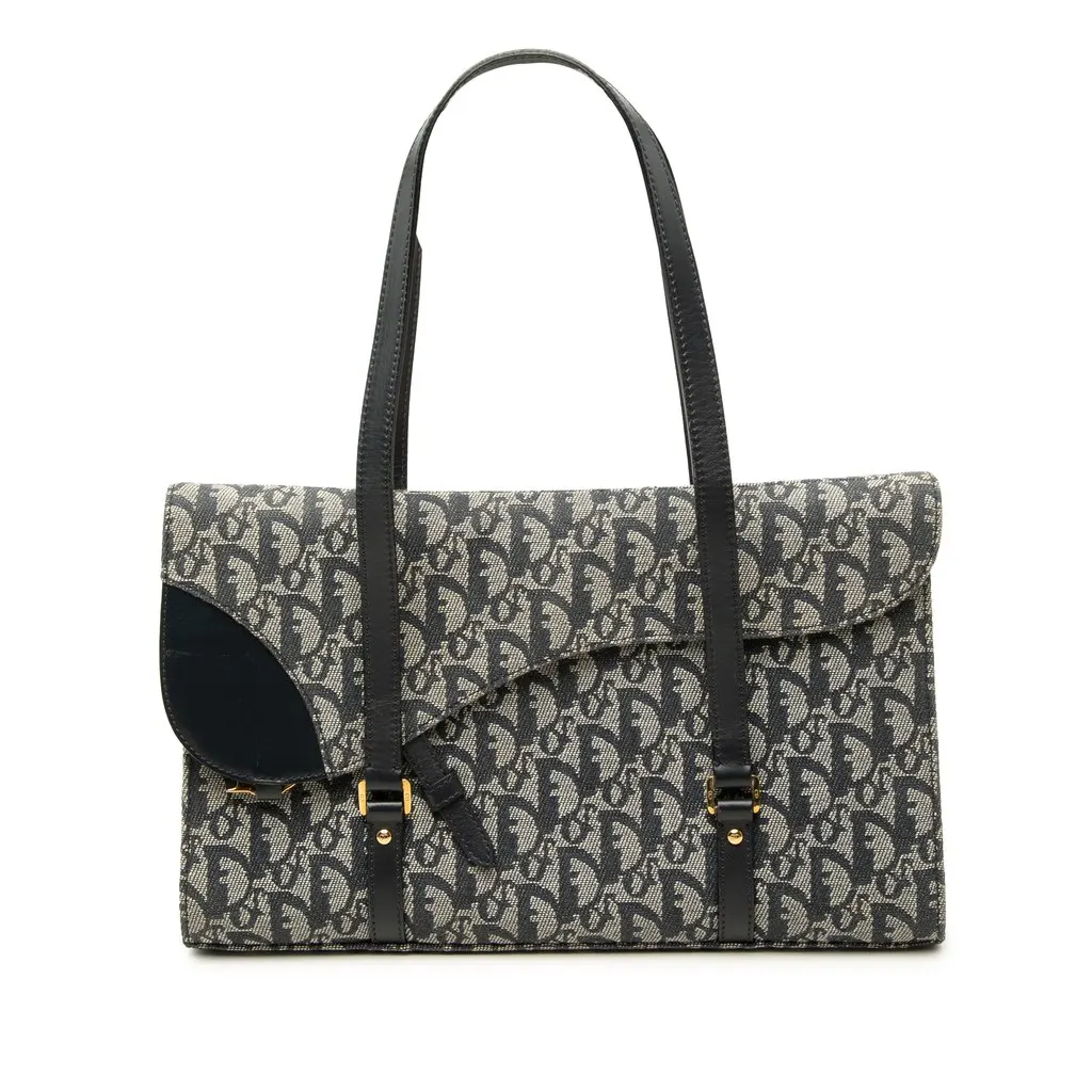 Dior Diorissimo Trotter Canvas Saddle Shoulder Bag Blue Canvas Good - Front View