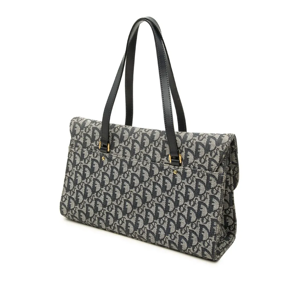 Dior Diorissimo Trotter Canvas Saddle Shoulder Bag Blue Canvas Good - Back View