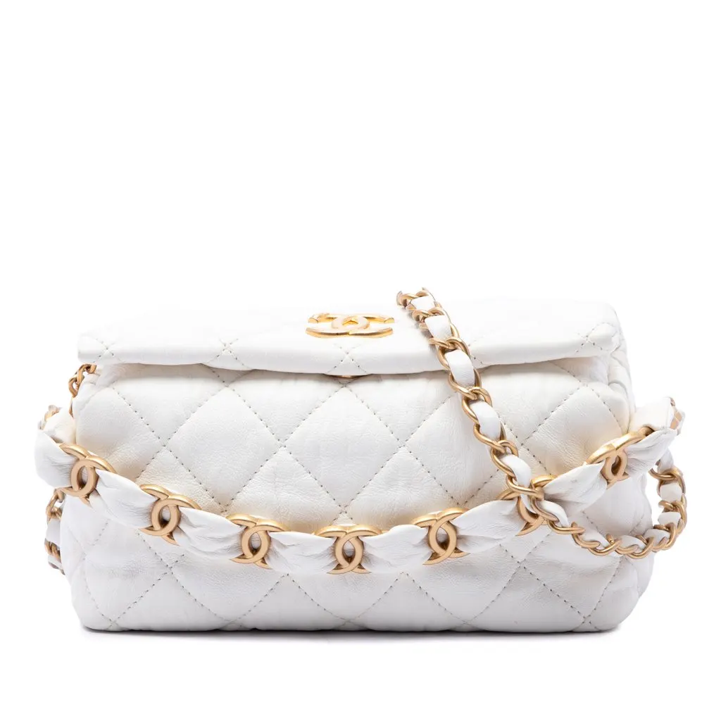 Chanel CC Quilted Lambskin Hobo White Leather Very good - Front View