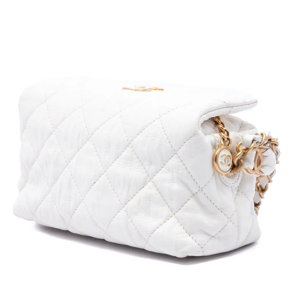 Chanel CC Quilted Lambskin Hobo White Leather Very good - Back View