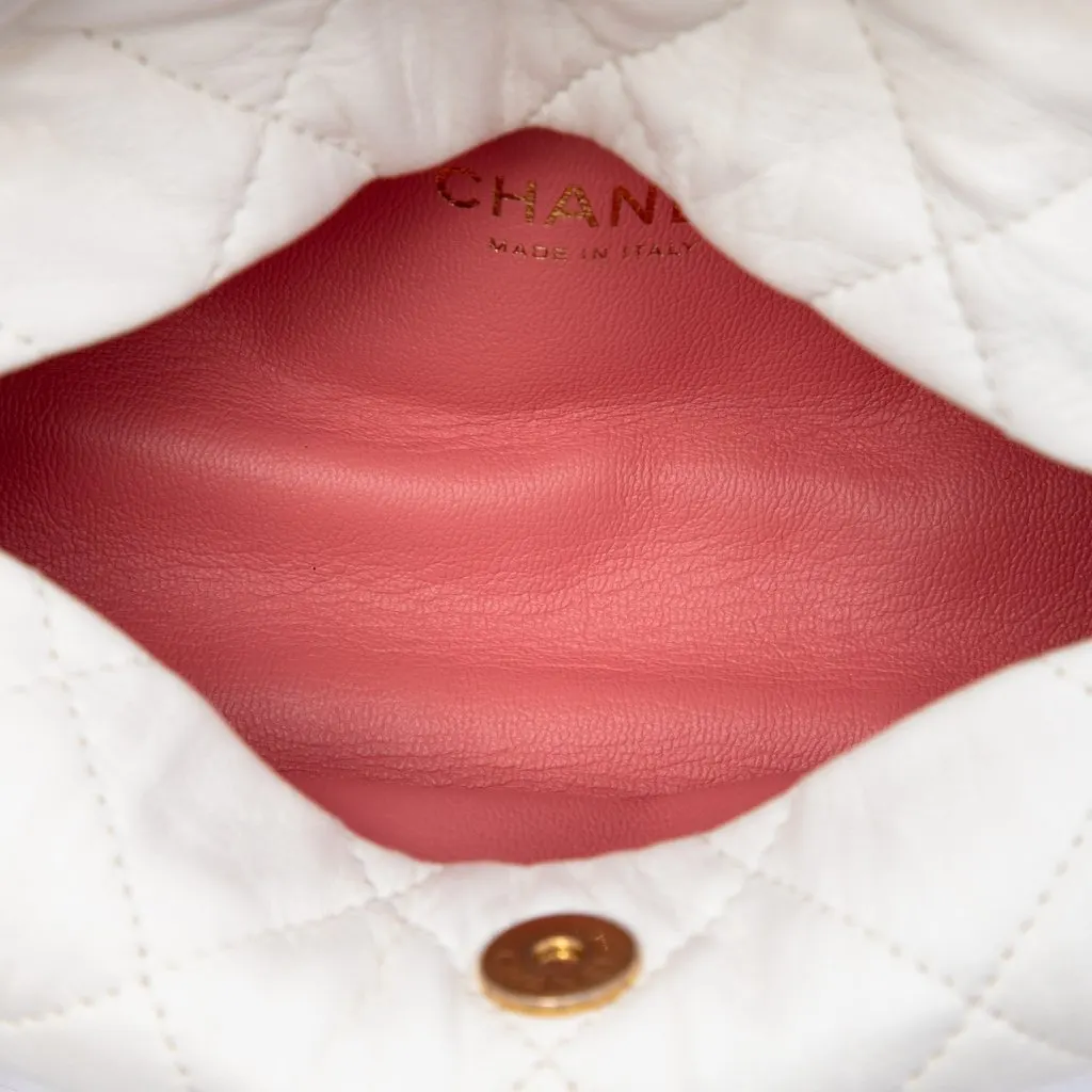 Chanel CC Quilted Lambskin Hobo White Leather Very good - Model View