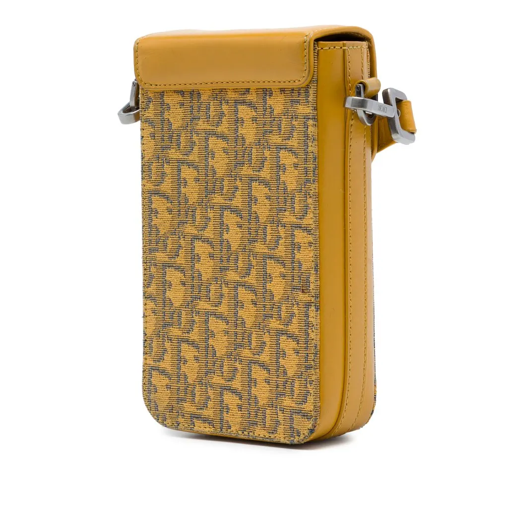 Dior Oblique Jacquard Lock Phone Holder Crossbody Yellow Jacquard Very good - Back View