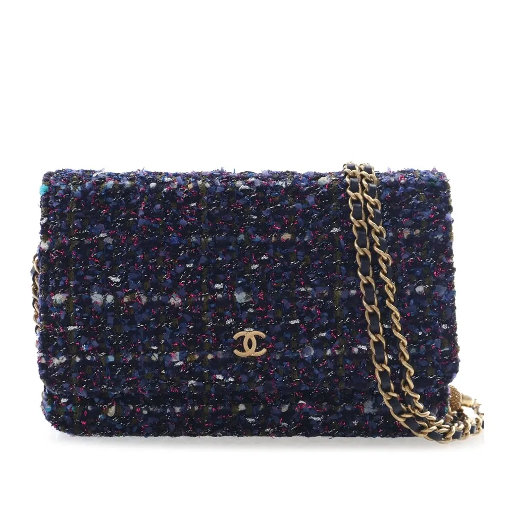 Chanel CC Tweed Charms Wallet On Chain Blue Very good - Front View