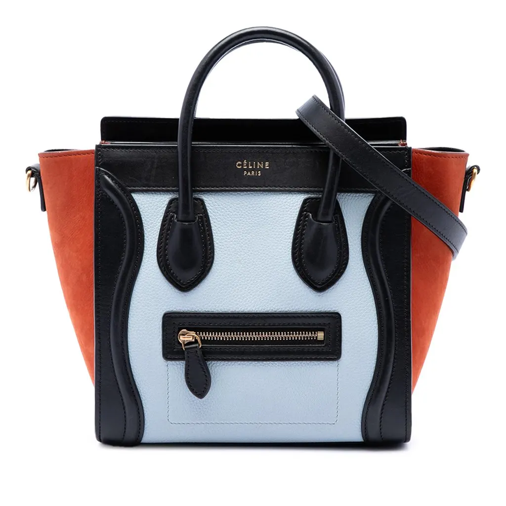 Celine Nano Tricolor Nubuck and Drummed Calfskin Luggage Tote White Leather Good - Front View