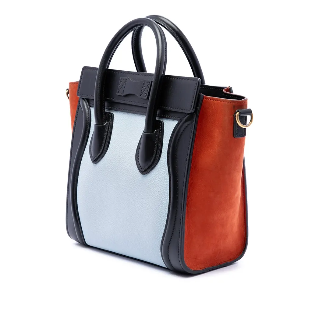 Celine Nano Tricolor Nubuck and Drummed Calfskin Luggage Tote White Leather Good - Back View