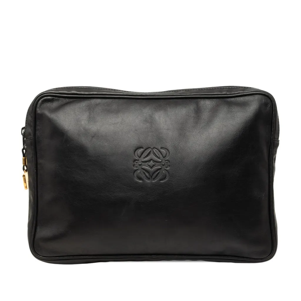 Loewe Leather Anagram Clutch Black Leather Good - Front View