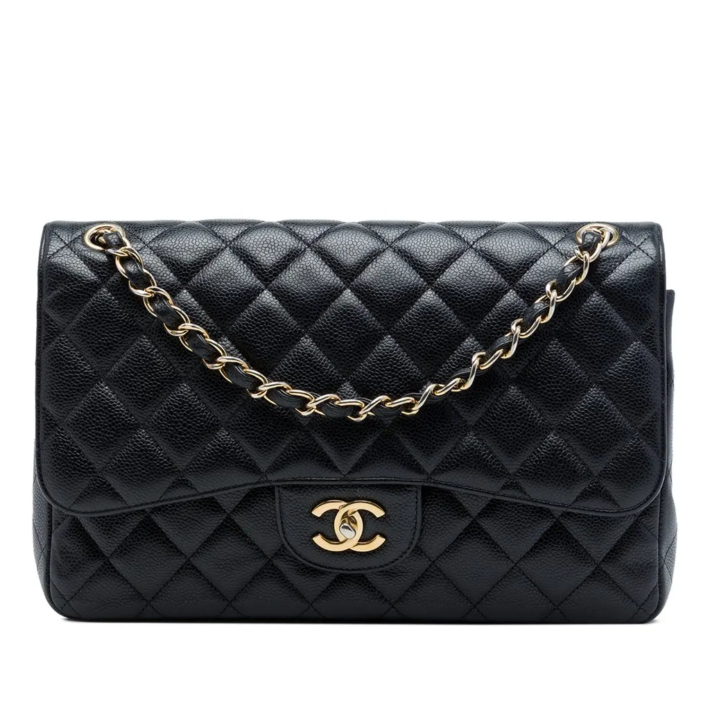 Chanel Jumbo Classic Caviar Double Flap Black Leather Very good - Front View