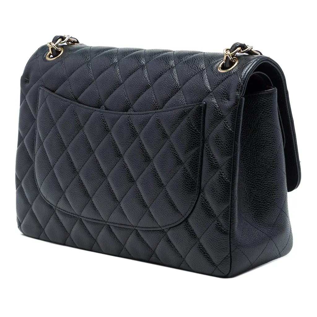 Chanel Jumbo Classic Caviar Double Flap Black Leather Very good - Back View
