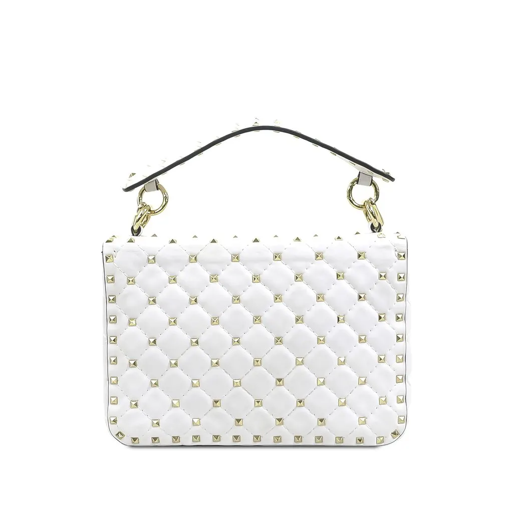 Valentino Medium Lambskin VLTN Rockstud Spike Satchel White Leather Very good - Back View