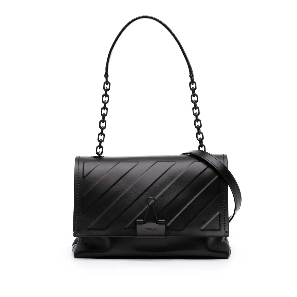 Off-White Embossed Leather Diag Binder Clip Flap Black Leather Very good - Front View