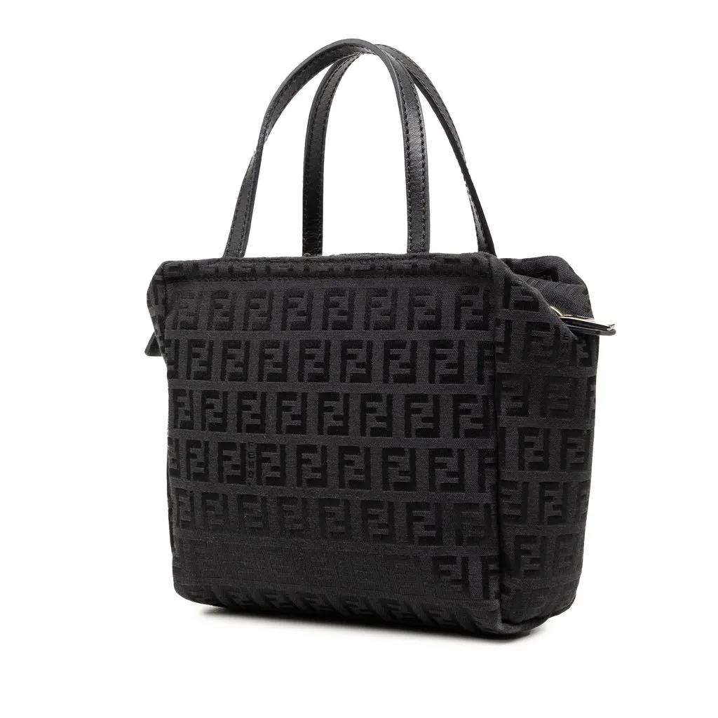 Fendi Mini Zucchino Canvas Handbag Black Very good - Back View