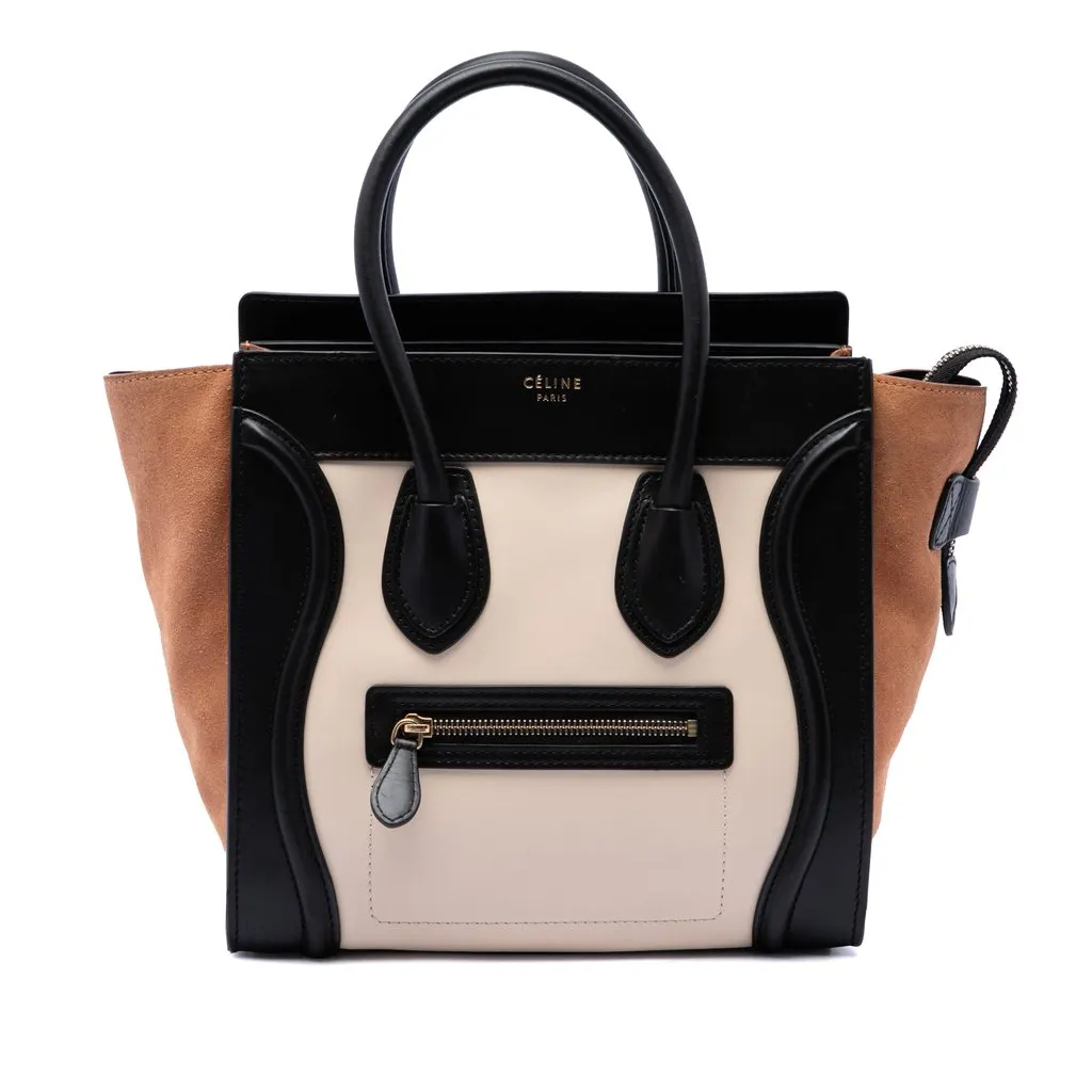 Celine Micro Tricolor Calfskin and Suede Luggage Tote White Leather Very good - Front View