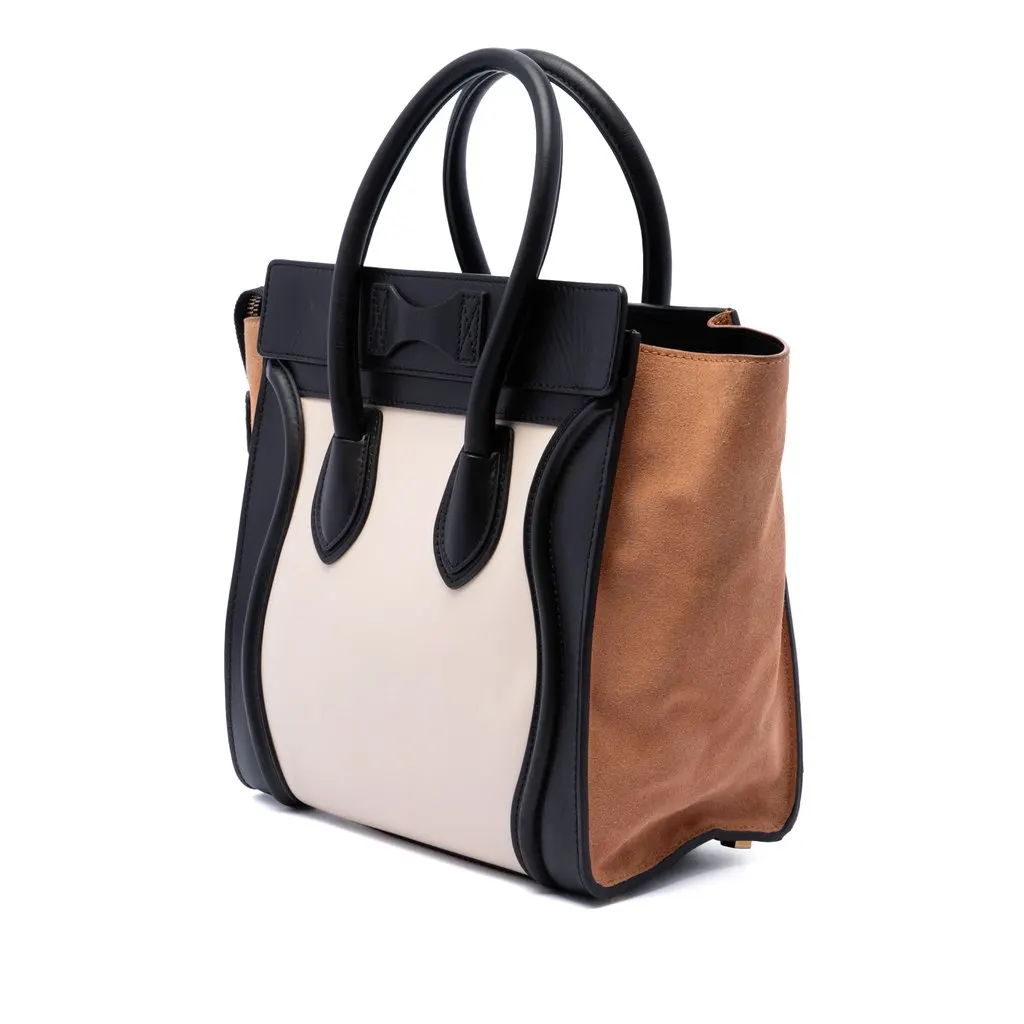 Celine Micro Tricolor Calfskin and Suede Luggage Tote White Leather Very good - Back View