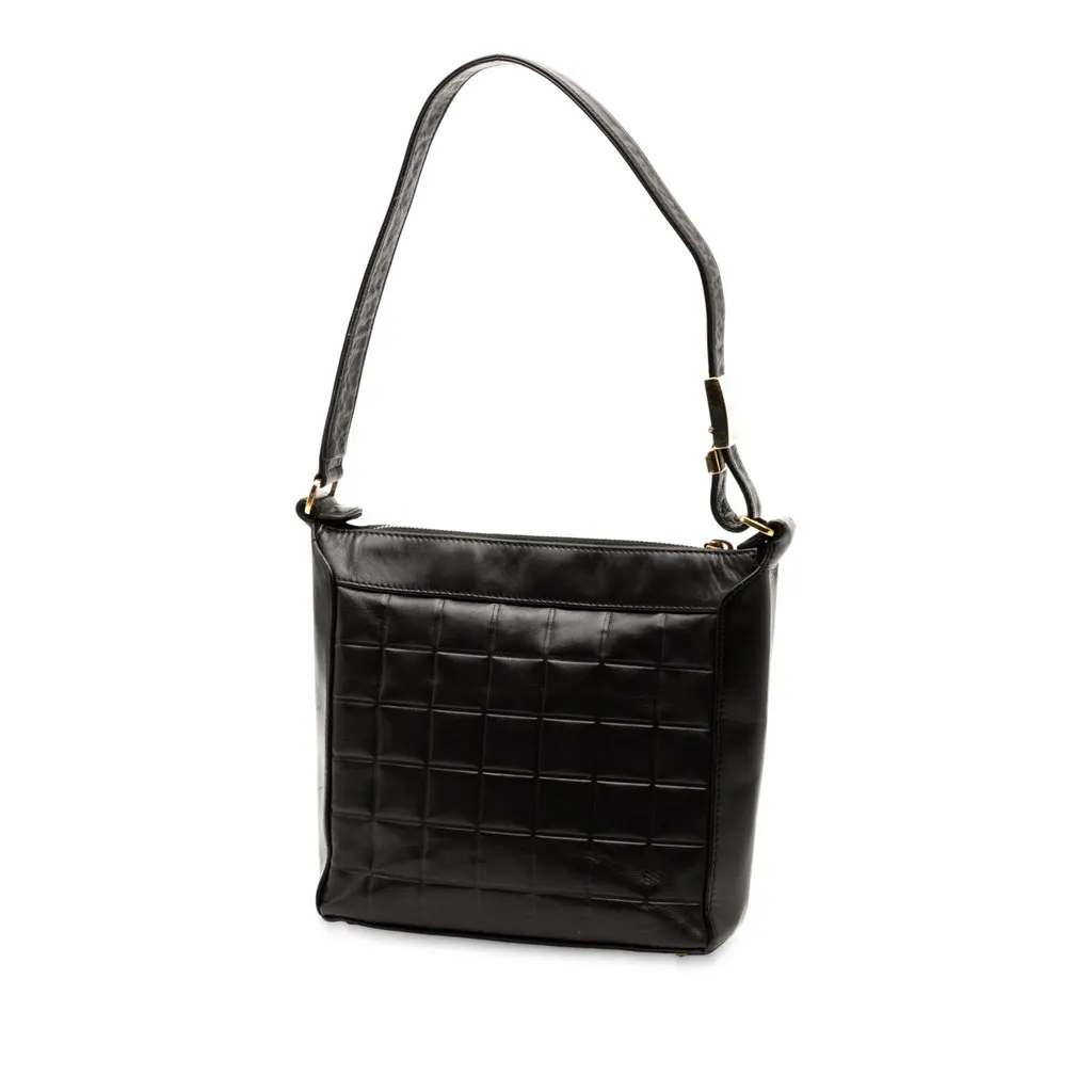 Chanel CC Chocolate Bar Lambskin Shoulder Bag Black Leather Very good - Back View