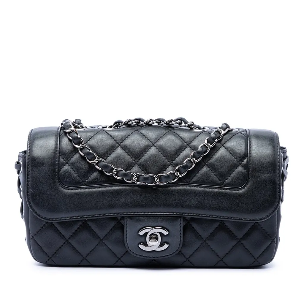 Chanel Quilted Calfskin Coco Corset Flap Black Leather Very good - Front View