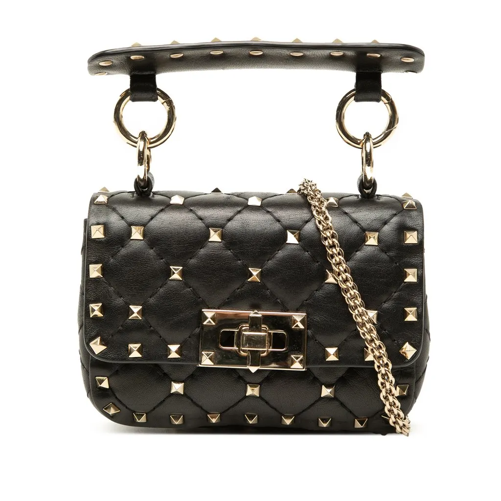 Valentino Micro Nappa Rockstud Spike Satchel Black Leather Very good - Front View